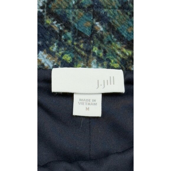 J Jill Skirt Womens Medium Midi  Blue Green Aztec Pencil Straight Ponte Stretch - Picture 2 of 6